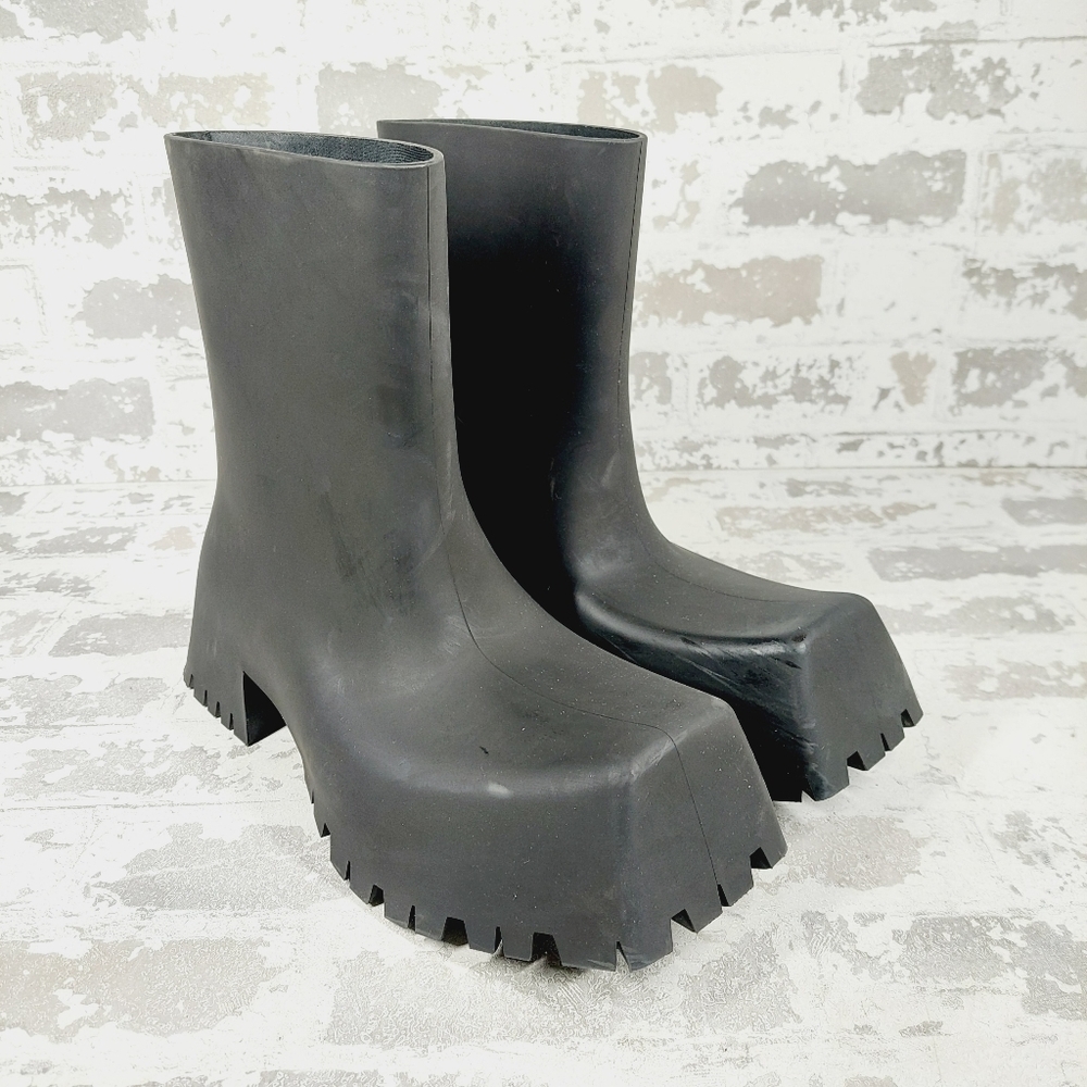 New Balenciaga Trooper Black Rubber Square Toe Rain Boots F741 - Picture 4 of 14